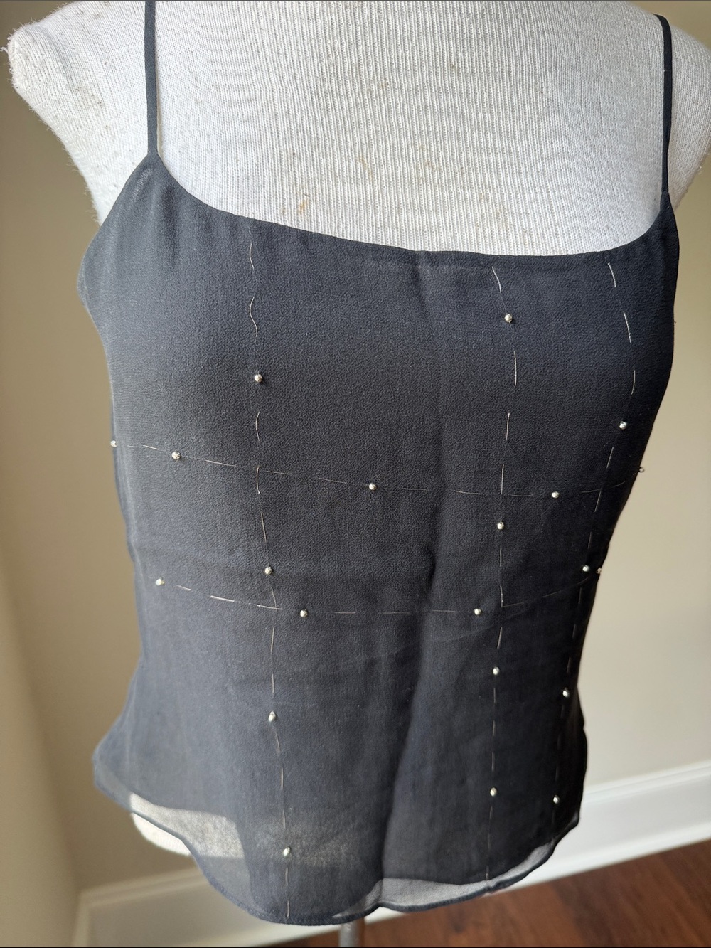 Beaded Black Spaghetti-Strap Camisole